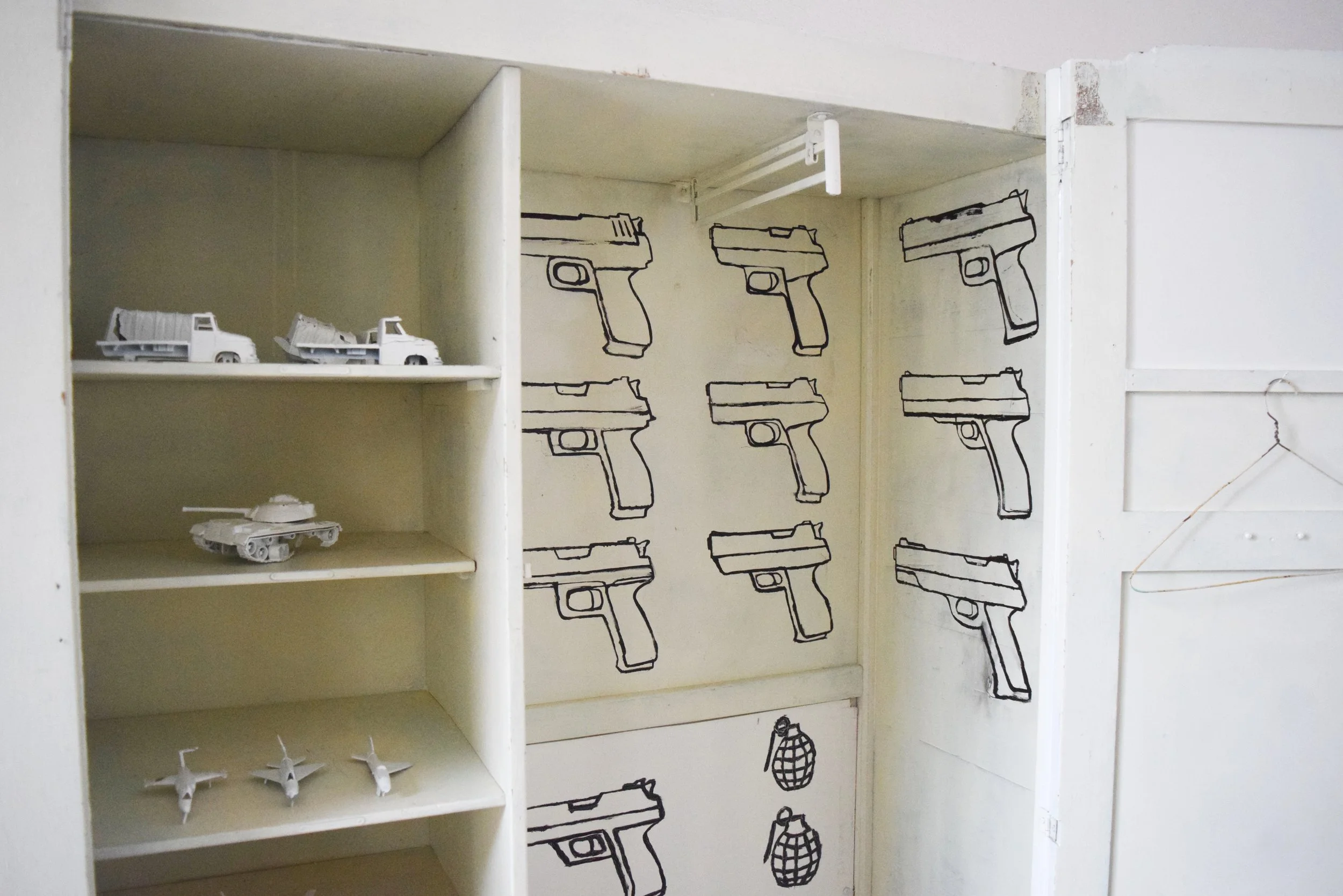 'WAR-DROBE' 2013 Plastic soldiers and vehicles, spray paint, wood and acrylic paint
