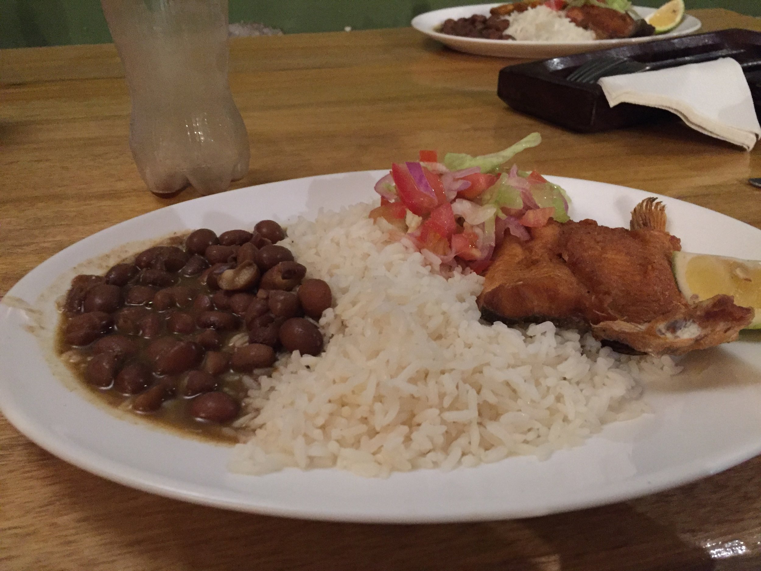 After a large bowl of soup complete with a Chicken leg in it, we were served each this plate, all for $3.50 each