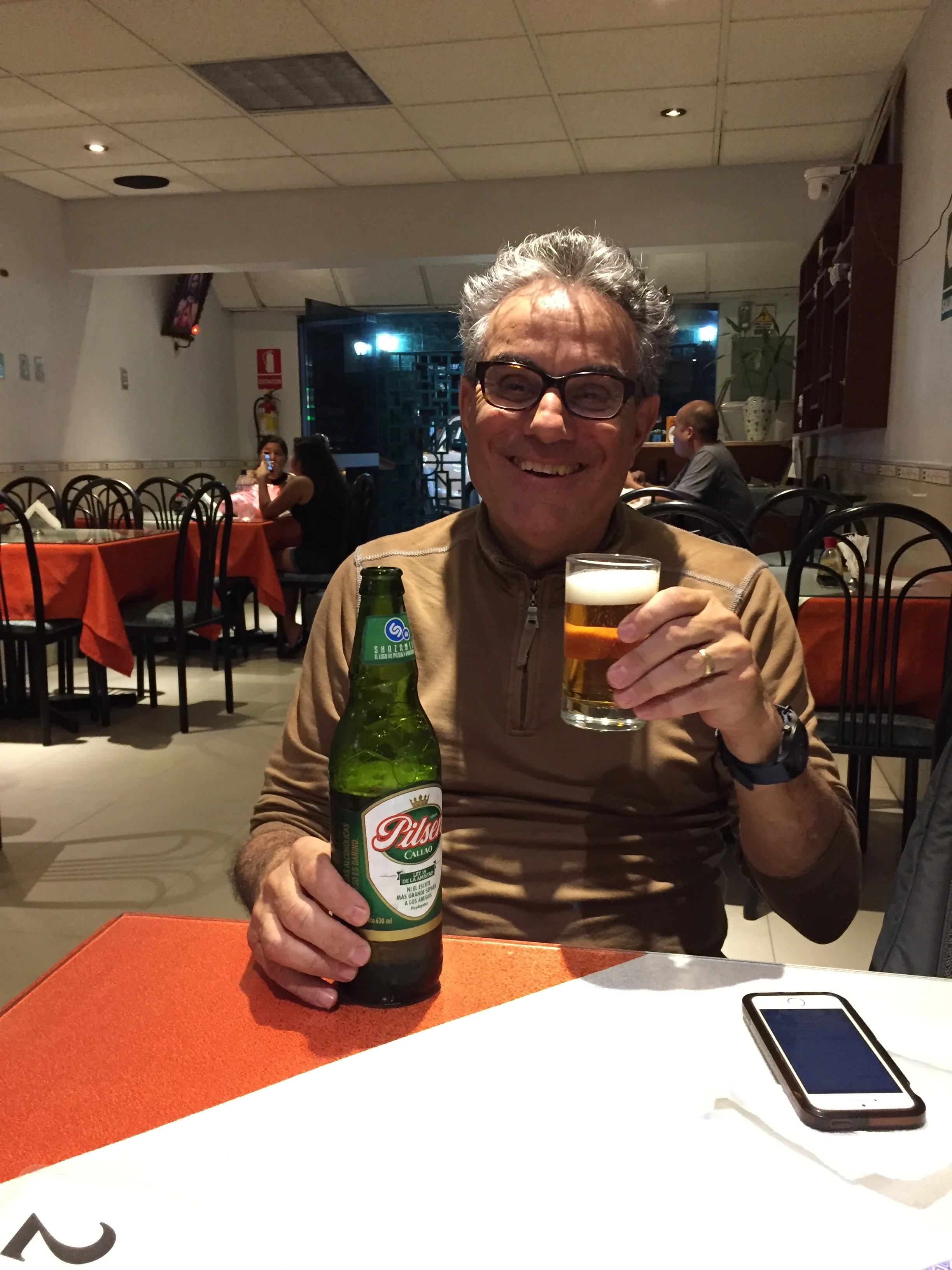 Frank with his beer at the Chinese restaurant