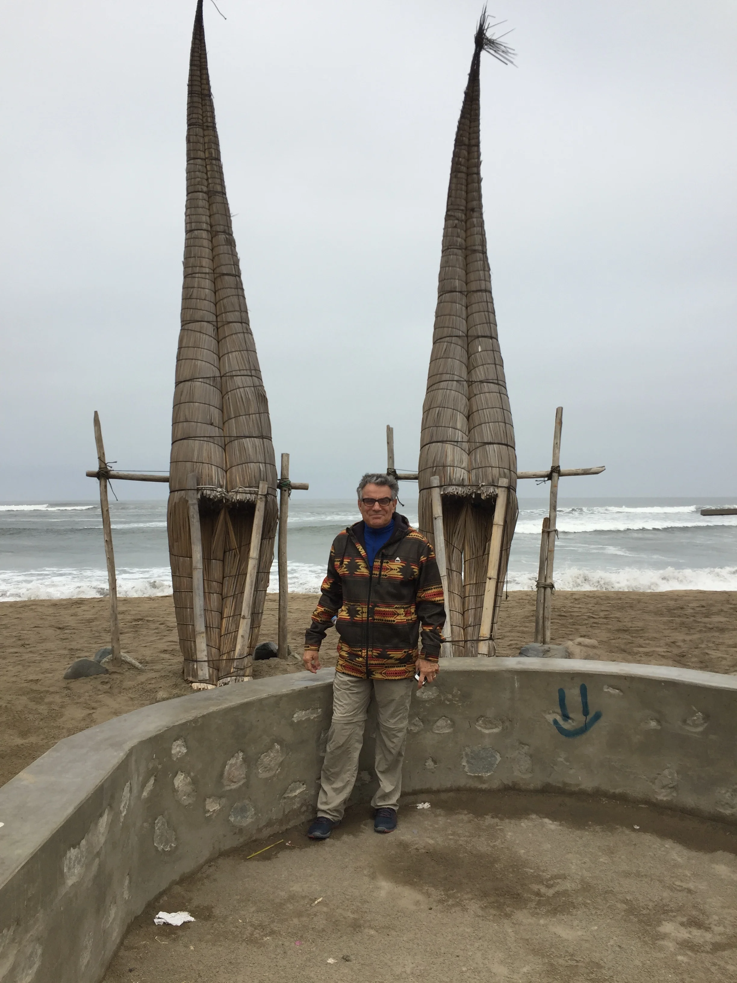 Frank at the beach, these are boats made from reeds