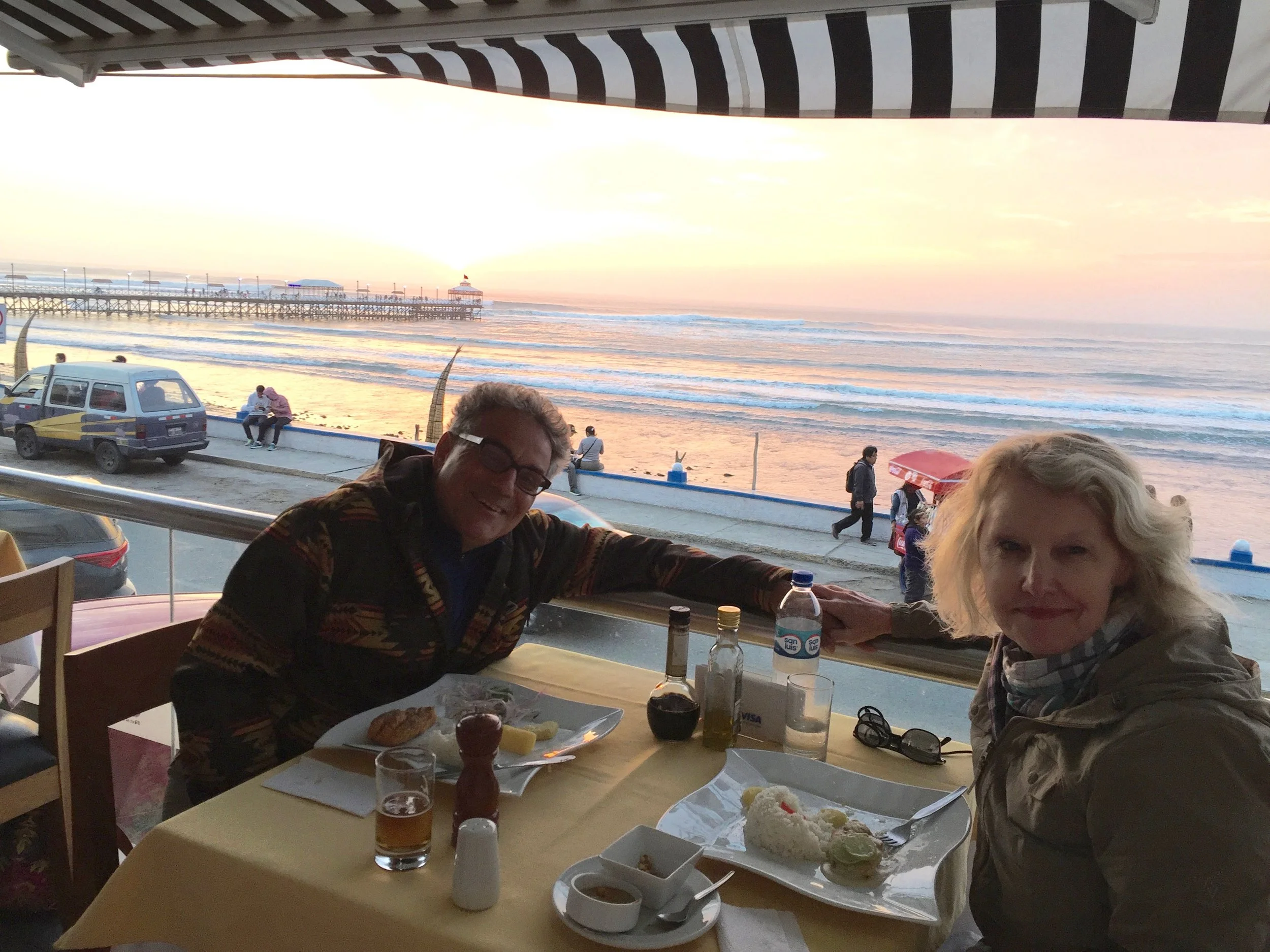 A great meal with the sunset