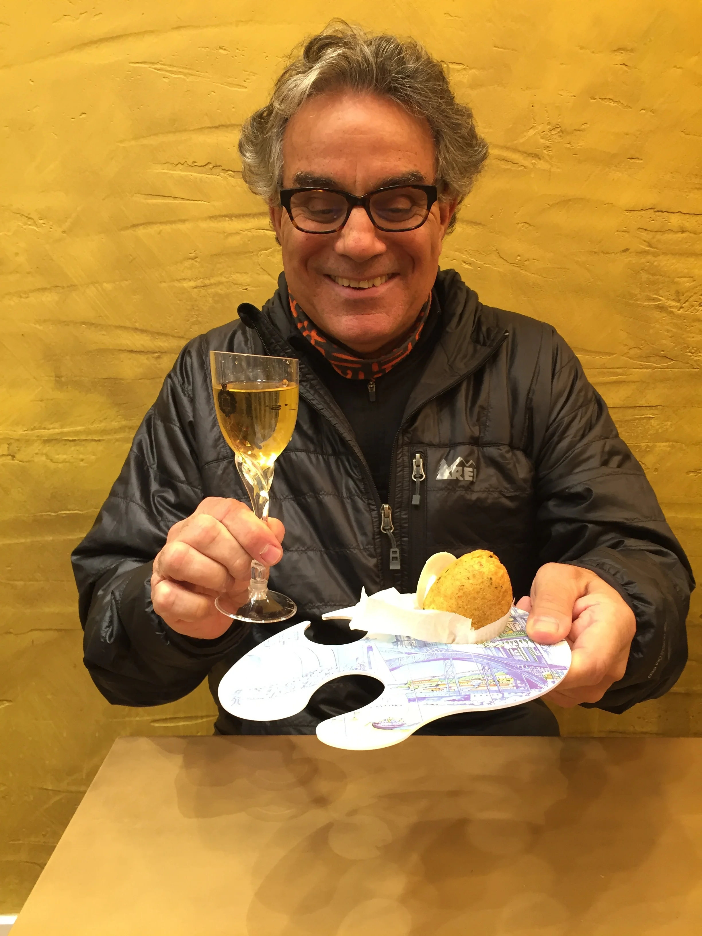 Frank with the cod fish balls and wine