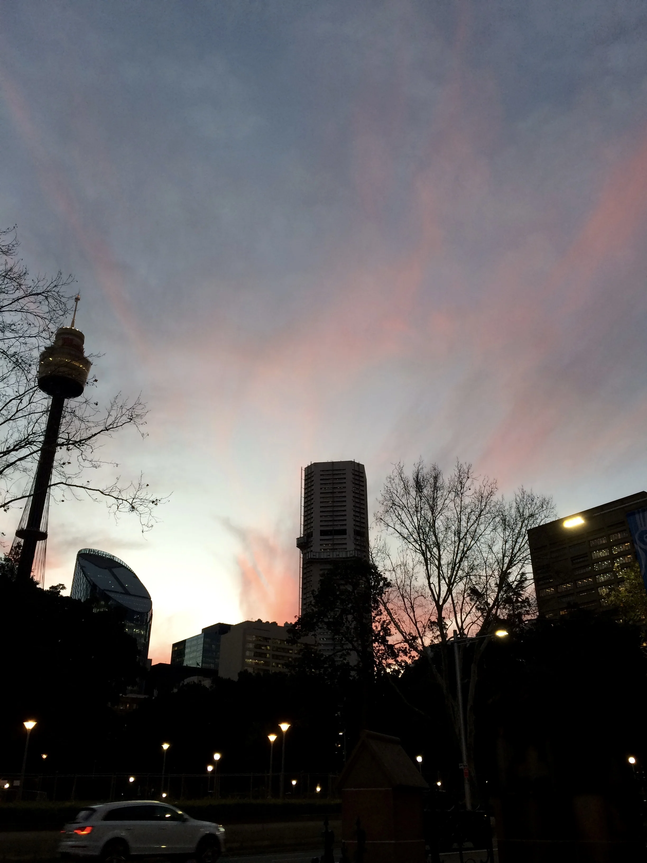 The sky is pink at night