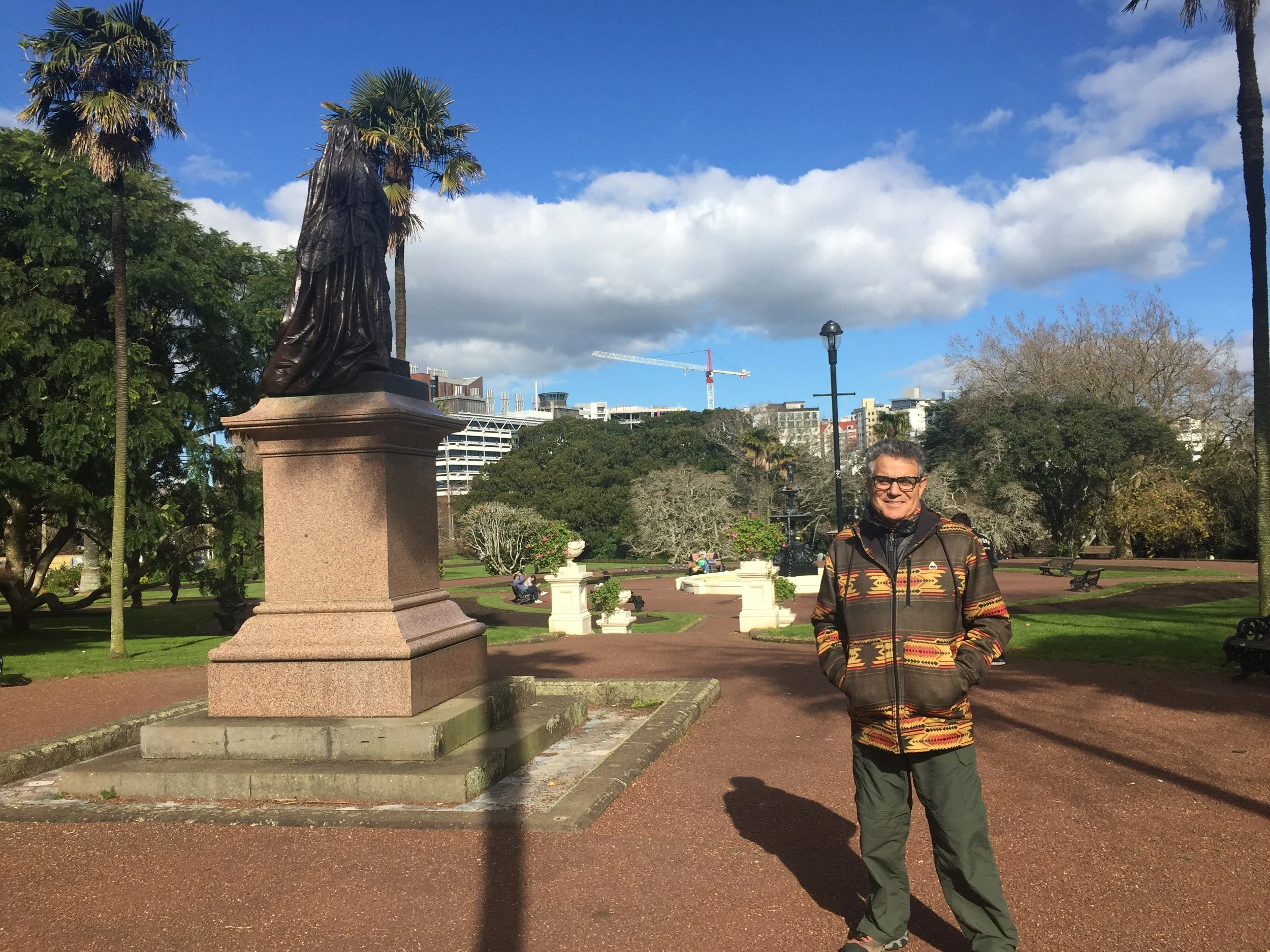 Frank at Price Albert park, Queen Victoria's statue in the background