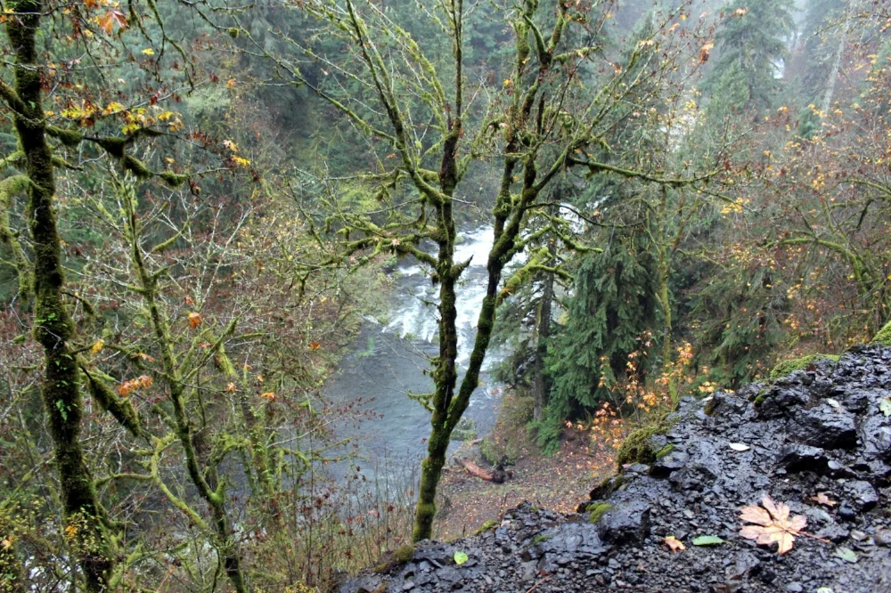 A photo from the rocky edges of the Eagle Creek Trail