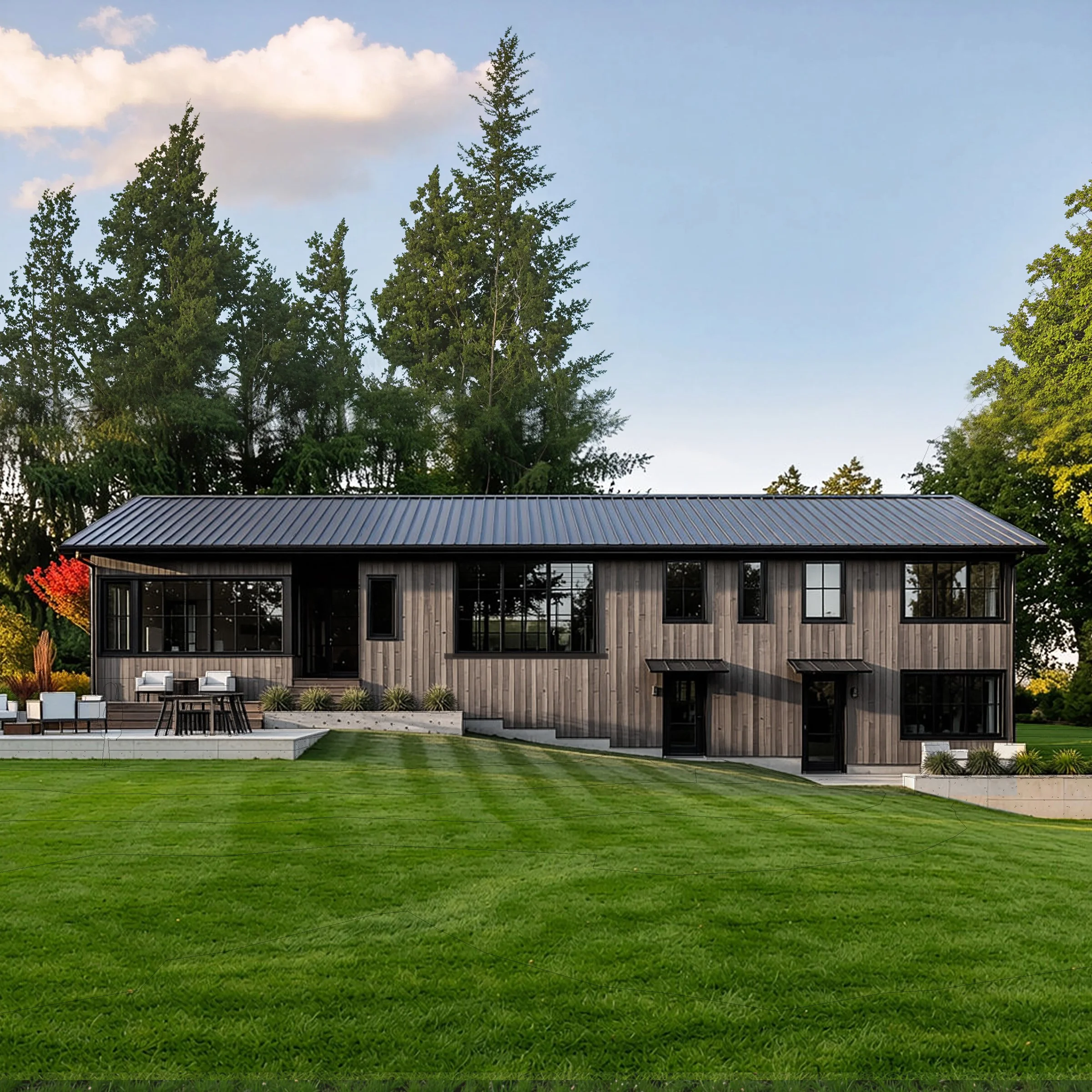 Scandinavian PNW home thermally treated wood siding warm minimalism
