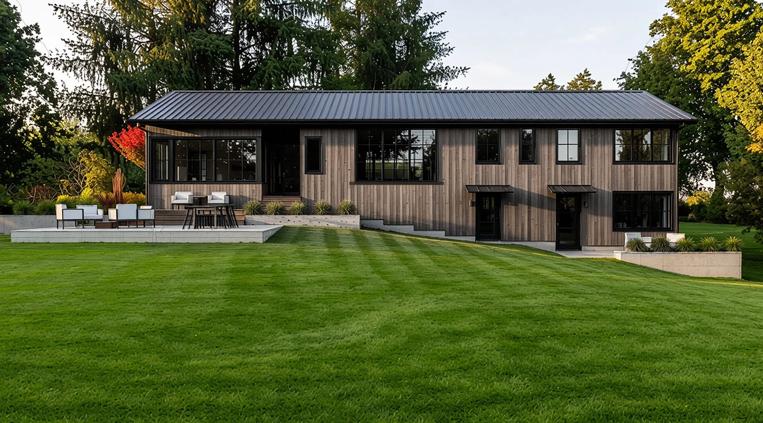 Scandinavian Design PNW thermally treated wood standing seam metal roof simple living Warm Minimalism Quiet Luxury