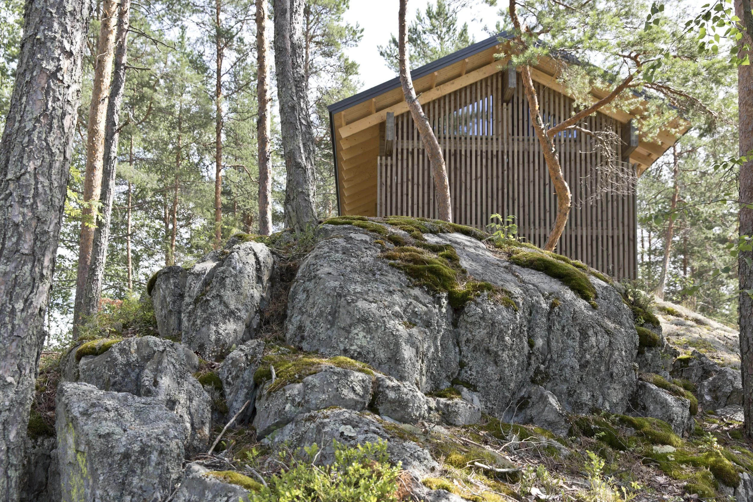steep slope cliff forest architecture cabin