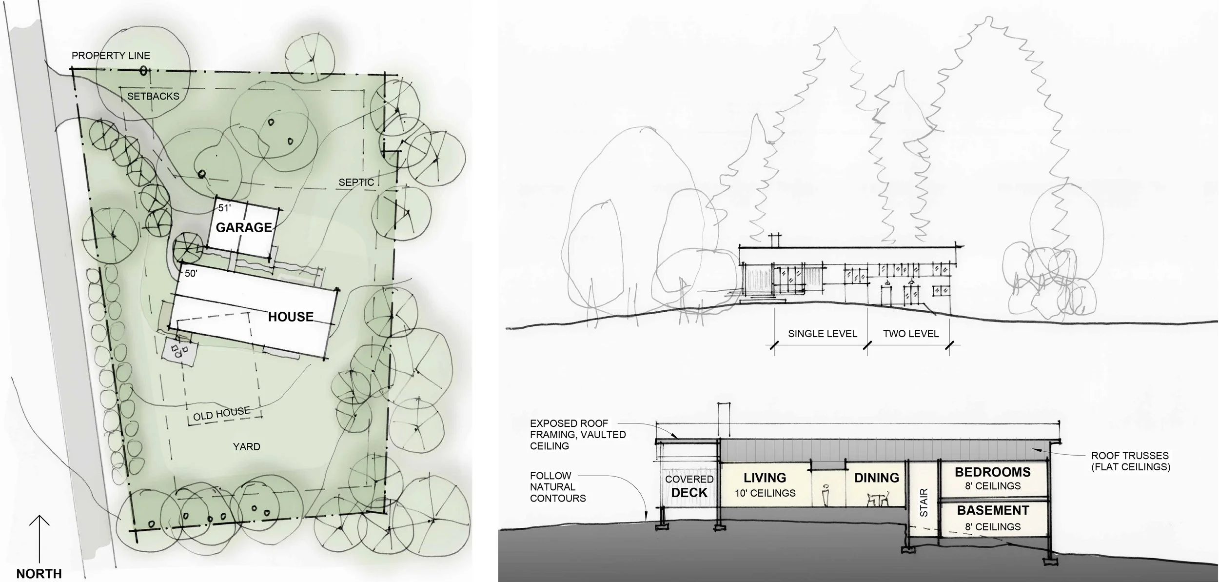 site plan building section architectural sketch