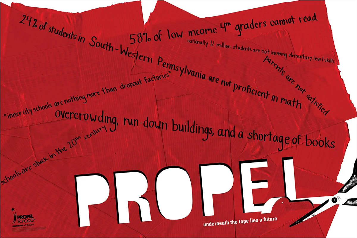 The poster symbolizes the work Propel Schools has done to cut through bureaucracy to open their schools