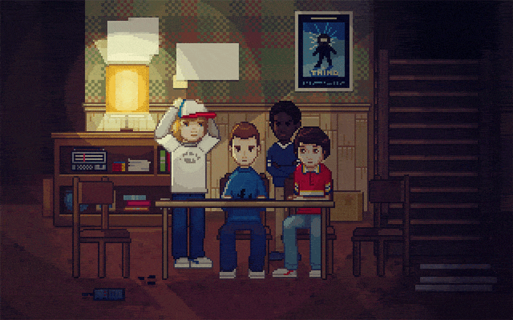 This brilliant GIF from Francesca De Vivo imagine what Stranger Things would look like as a 90s-style adventure game. Pretty cool, we reckon.