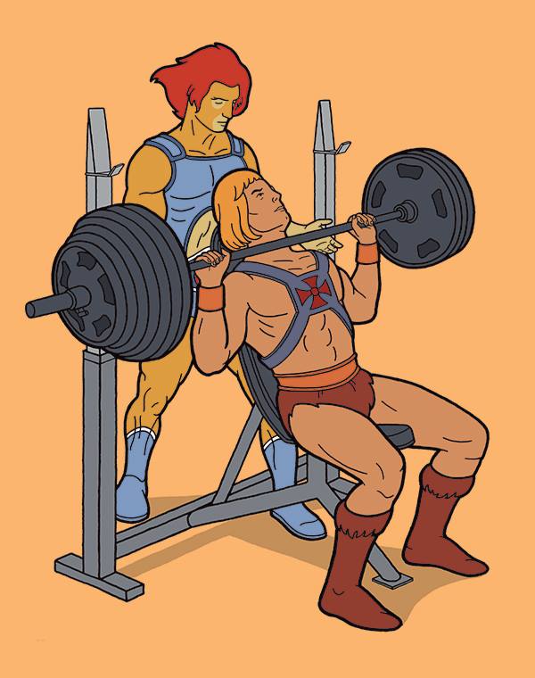 He-Man feeling the burn while Lion-O spots him