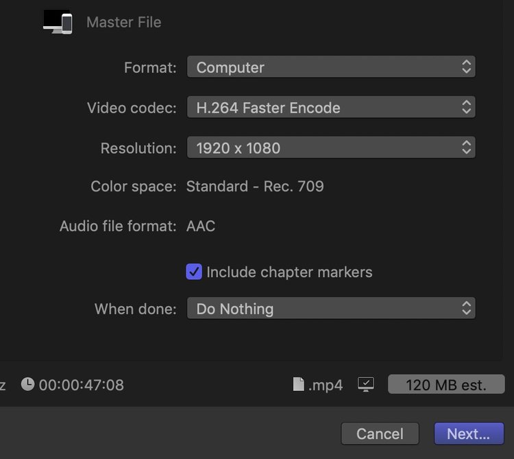 Can you figure out the bit rate FCPX is using for the H.264 file from the information in the image above?