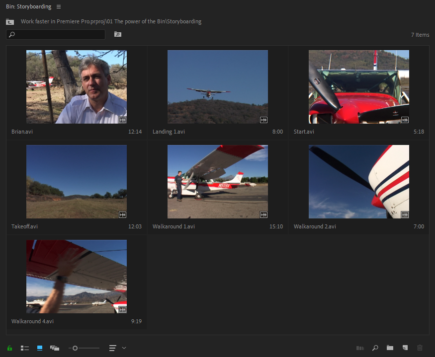 Storyboarding in the Project Panel - Default View
