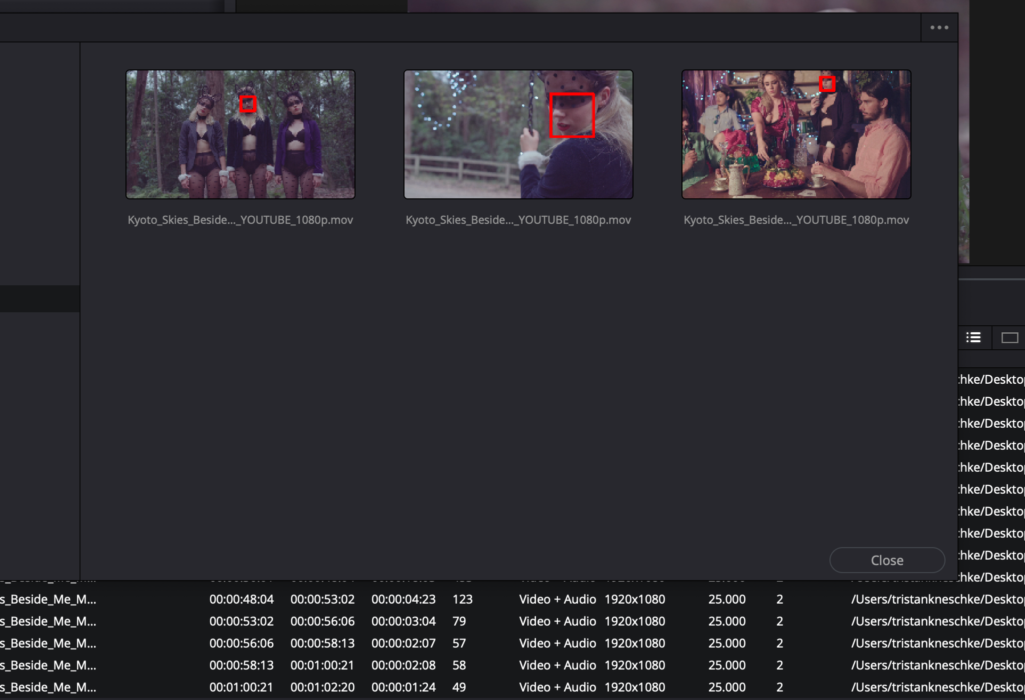 Resolve's new neural engine (while far from perfect) successfully identifies several faces throughout some dailies.