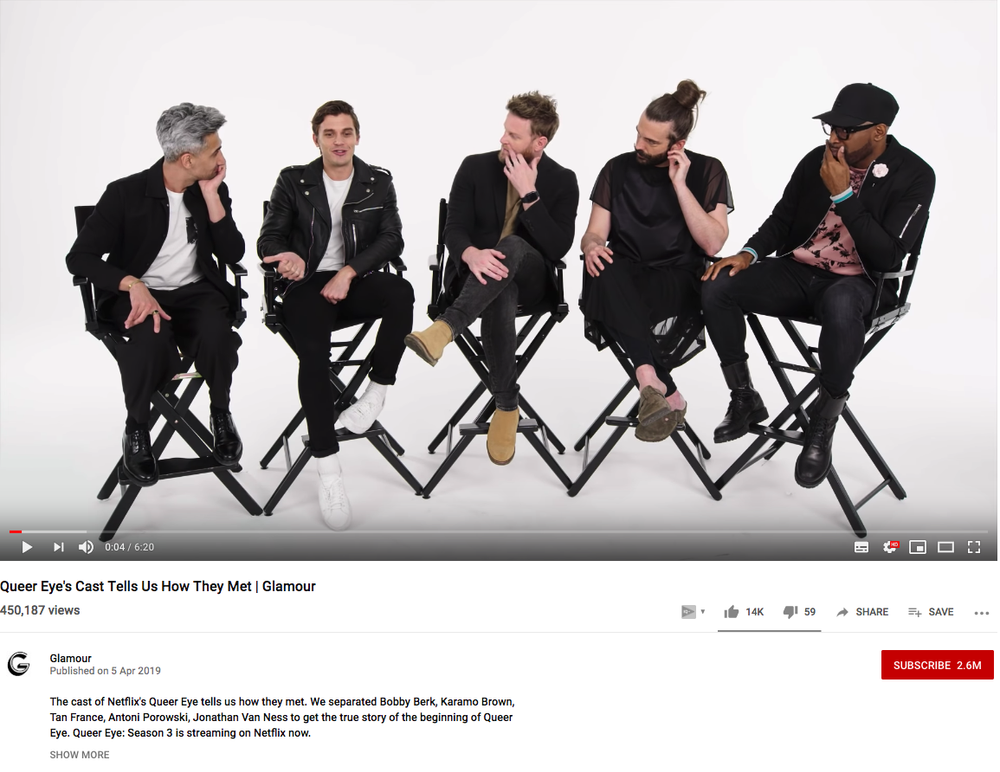 Media companies, like Glamour, create companion content on popular tv shows, like Queer Eye (Netflix).