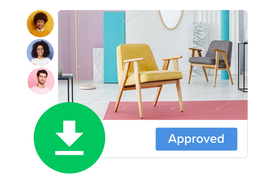 Approved work is delivered in high resolution as a download, shared to other storage, or through the API.