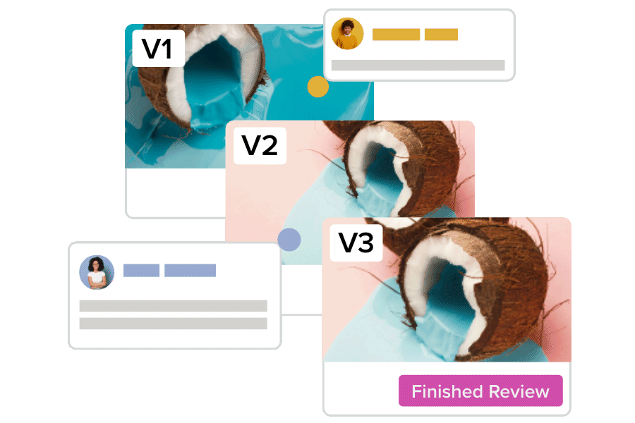 Creatives and Project Managers work through multiple versions and review cycles.