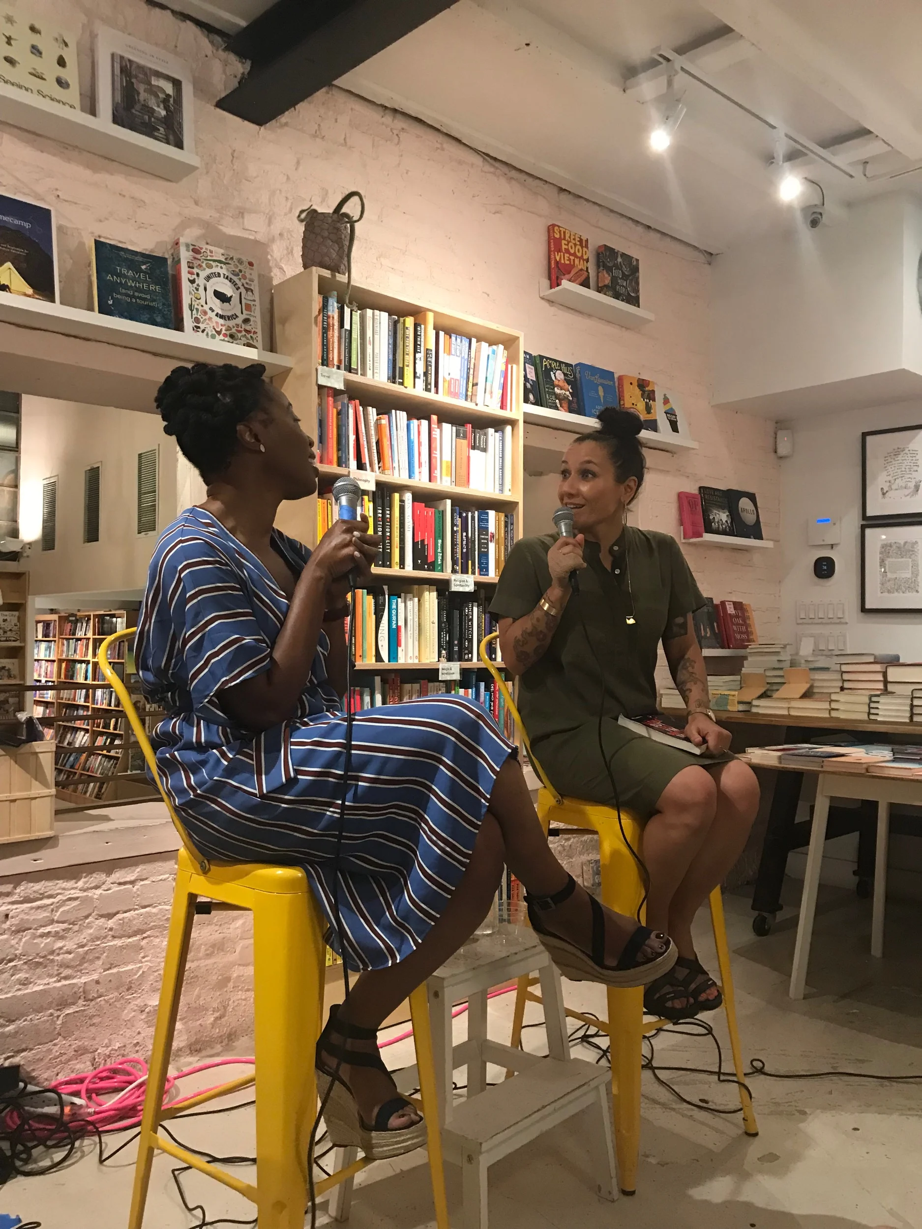 Bassey Ikpi and Melissa Febos in conversation at Books Are Magic in Brooklyn on August 21st. Photo Credit: Storm Jenkins