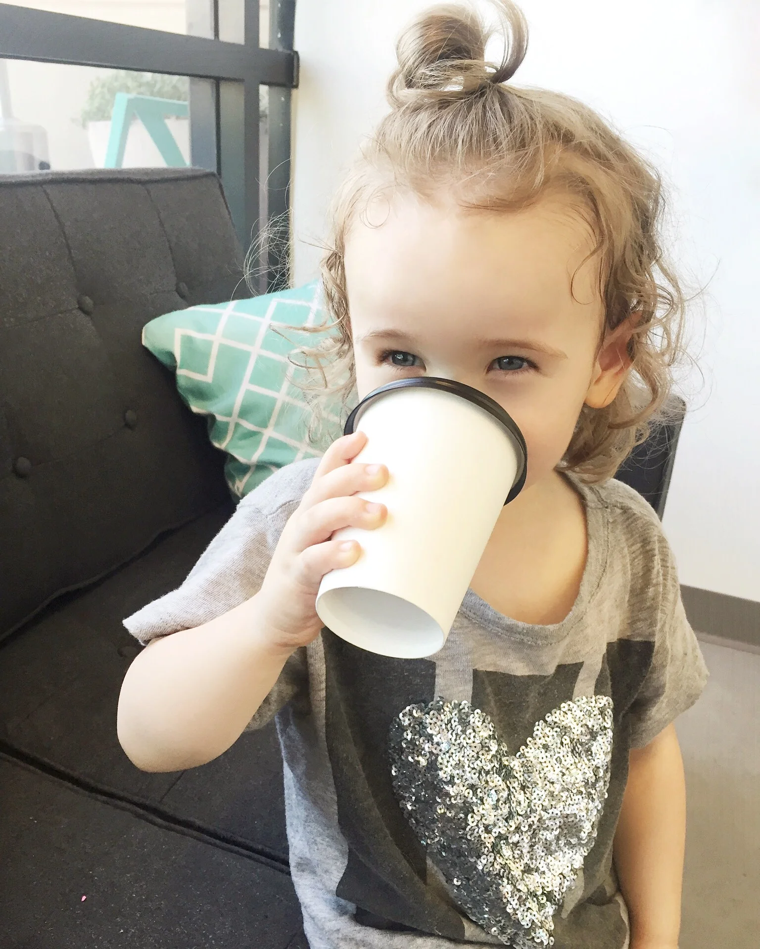 her usual: decaf coffee with almond milk. #teachthemyoung