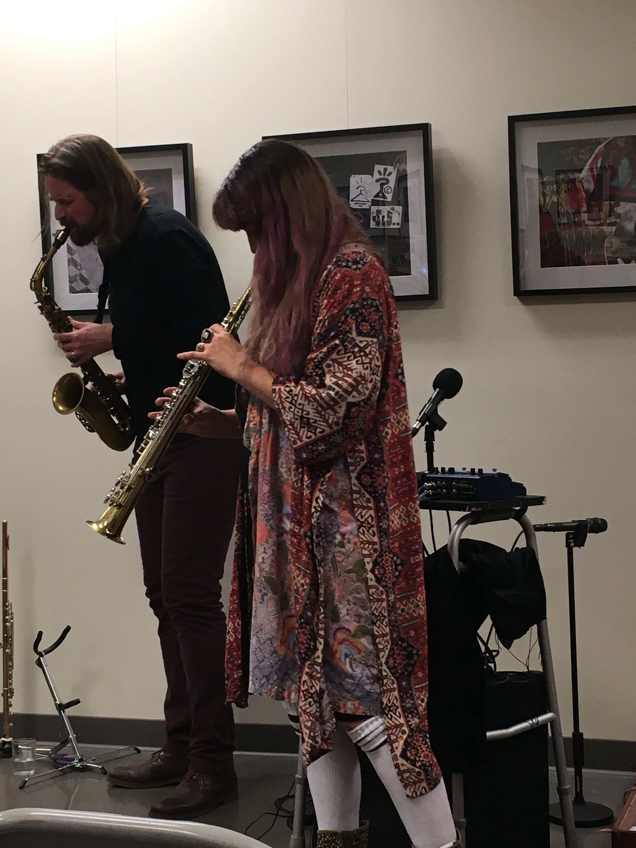  with China Faith Star, soprano saxophone at Passages Bookstore (Arrington de Dionyso not pictured), Portland, OR 