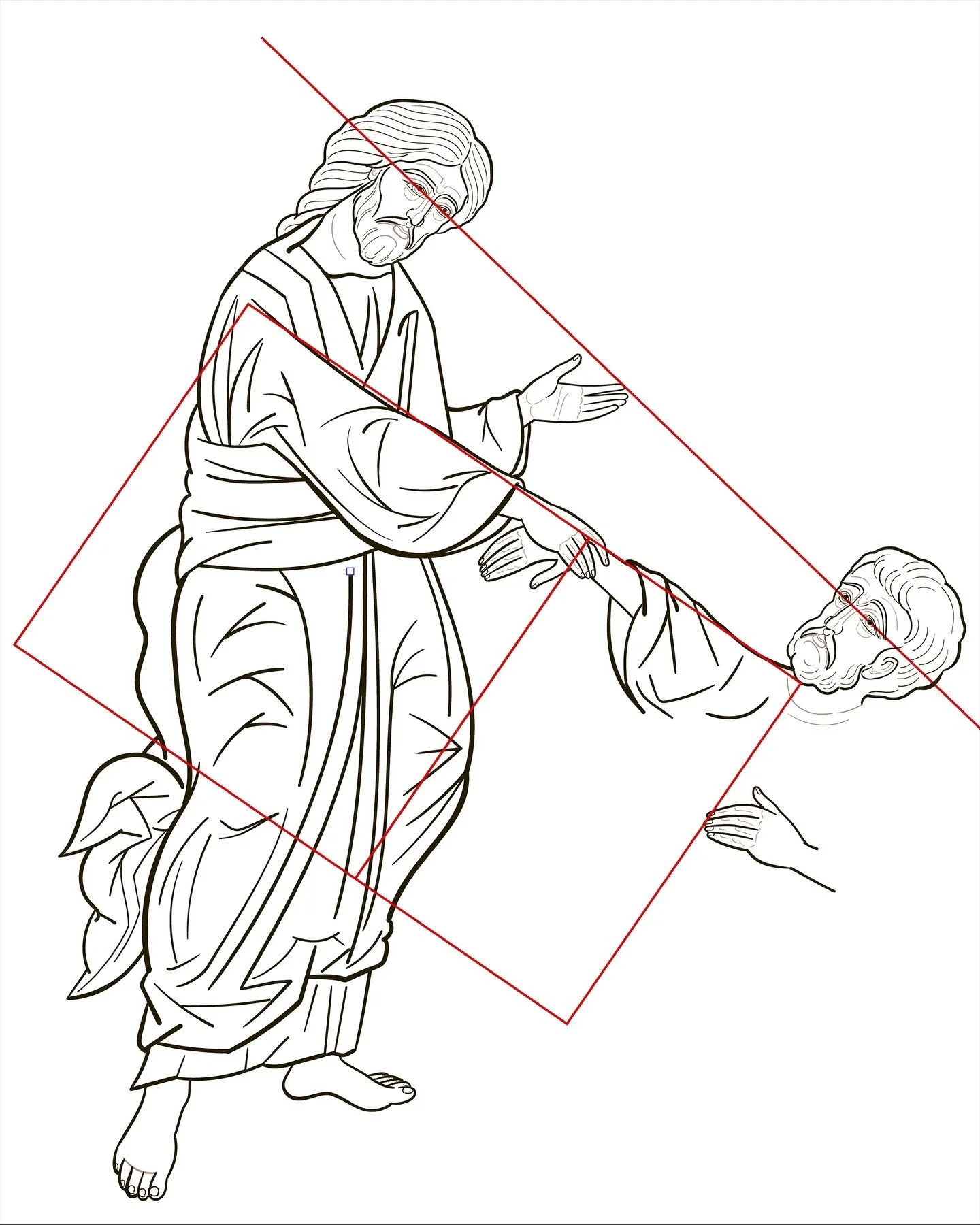 A work in progress of Christ walking on the waters, discovering where the golden ratio has made an appearance. The line between Christ and St Peter&rsquo;s eyes is guided by Christ&rsquo;s hand gesture.

#wip #workinprogress #icon #iconographer #icon
