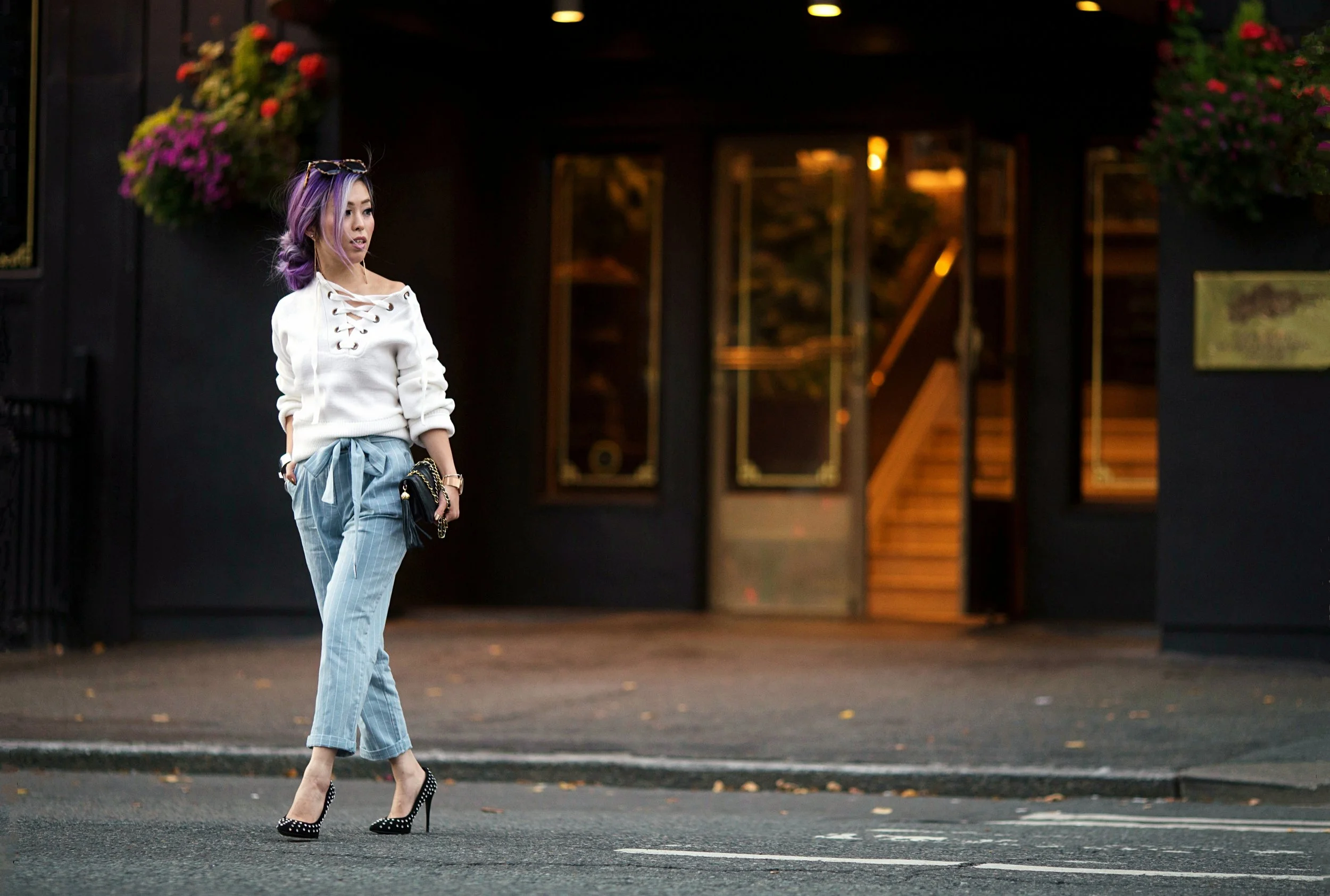 Lace-Up Sweater & Paperbag Trousers