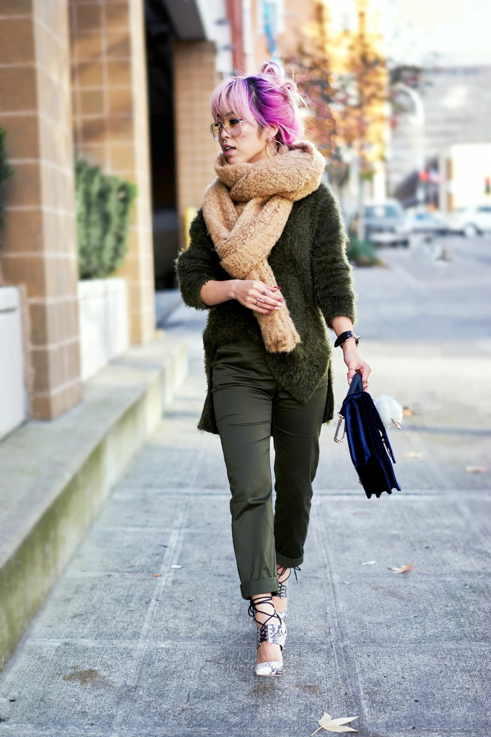 Olive Monochrome & Oversized Scarf