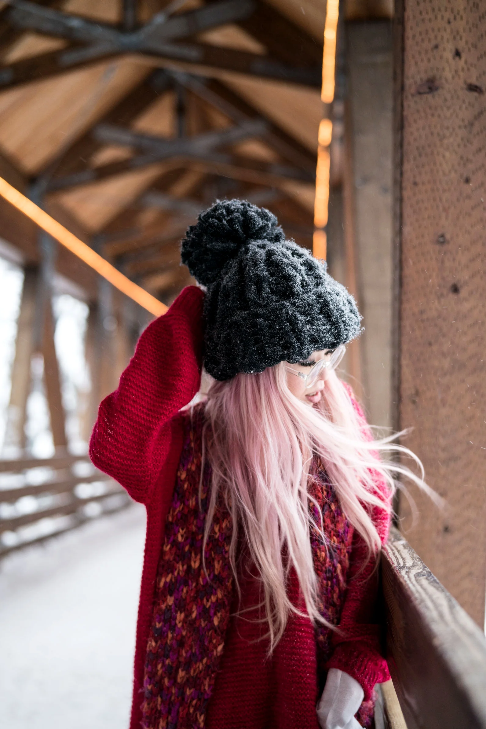 H&M Multi Colored Scarf, Transparent Clear Lens Glasses, Free people All Mine Sweater, Free People Modern Cuff Layering Top, Free People Ace High Rise Jeans, Free People Bobbi Chunky Pom Beanie, EGO Ankle Boots, Aika's Love Closet, Seattle Fashion B…