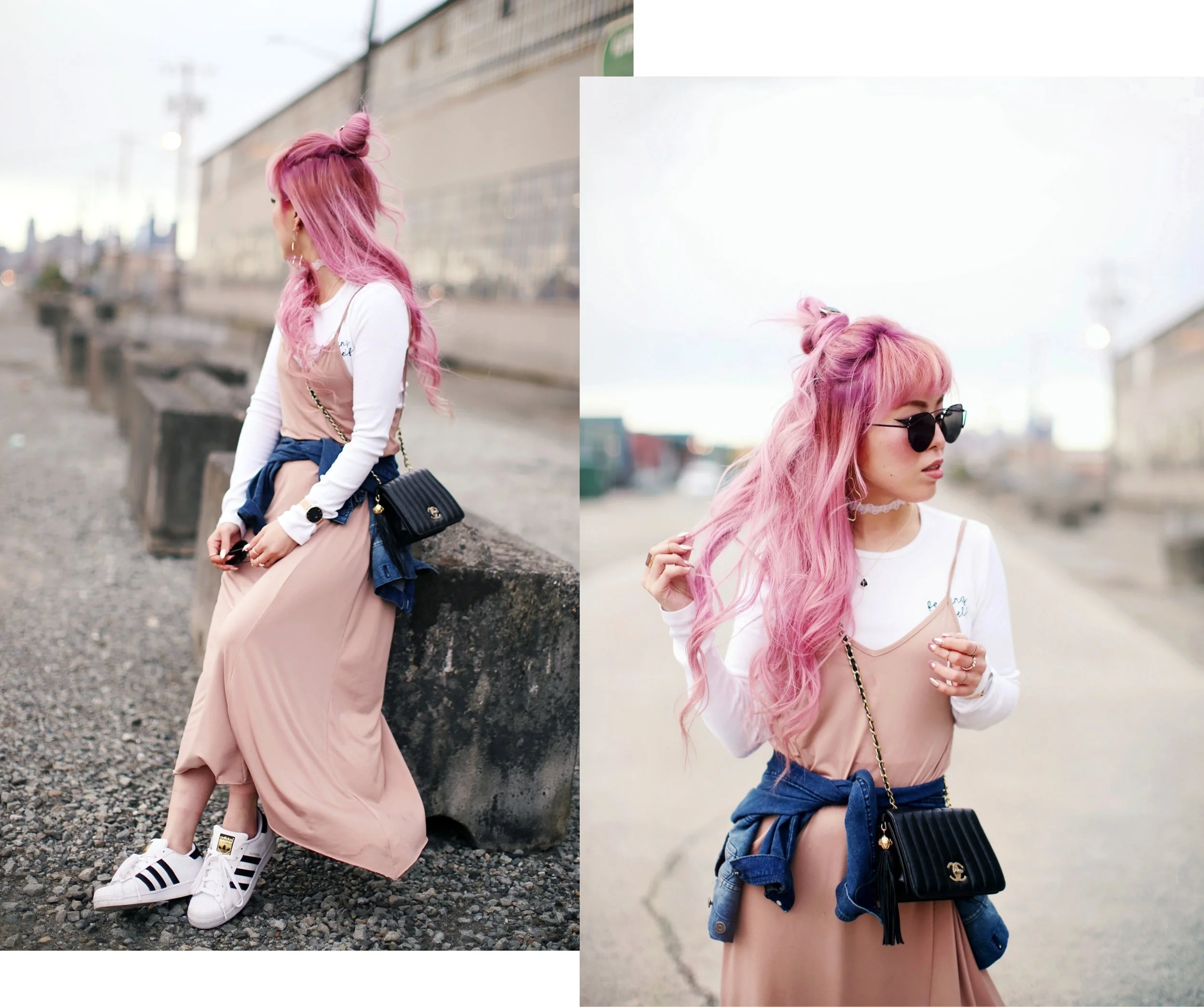 Blush Slip Dress & Half-Up Top Knot
