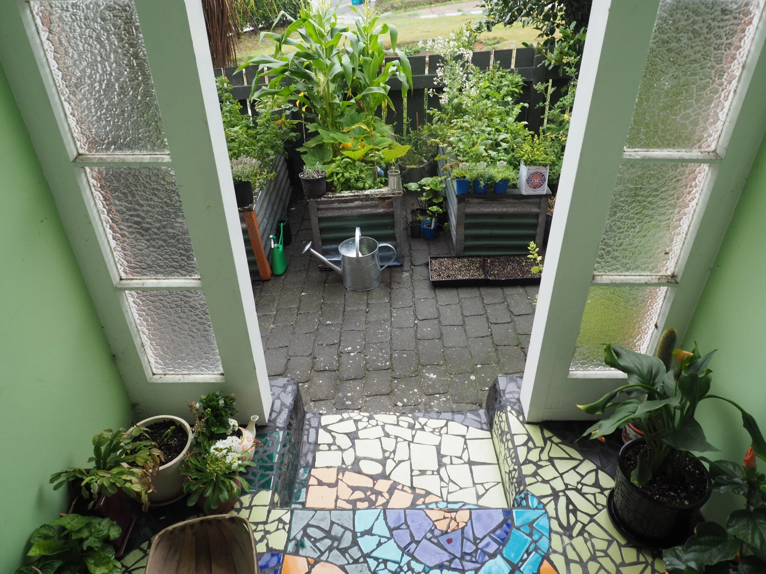 The view of the vegetable garden from the front porch.