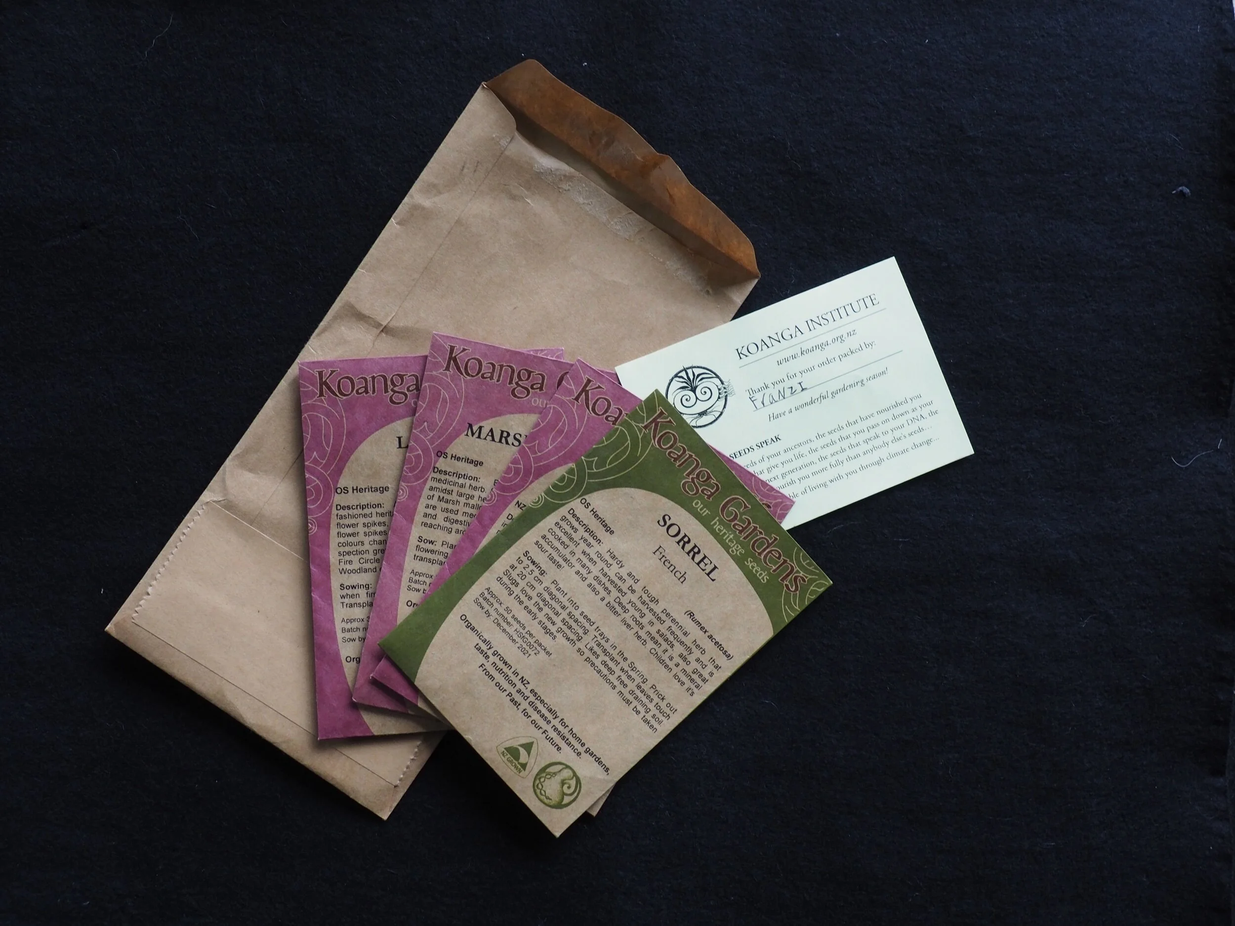 Seeds from Koanga Gardens.