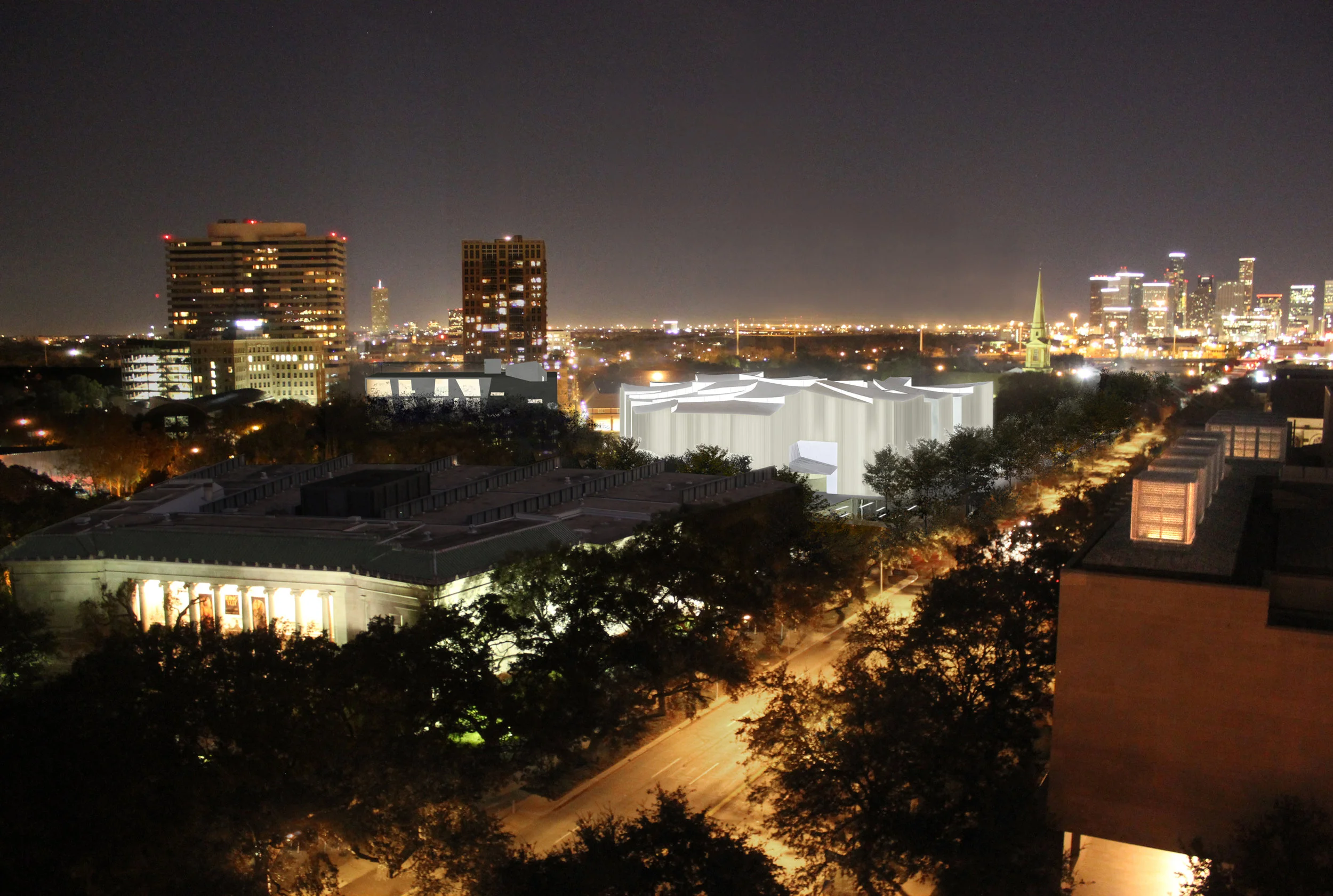 View of MFAH and Glasselle School from hotel across the street