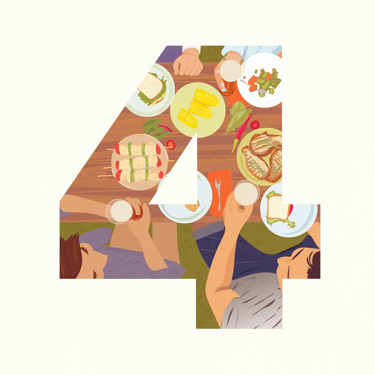 Four for Dinner. Vector Digital Illustration.