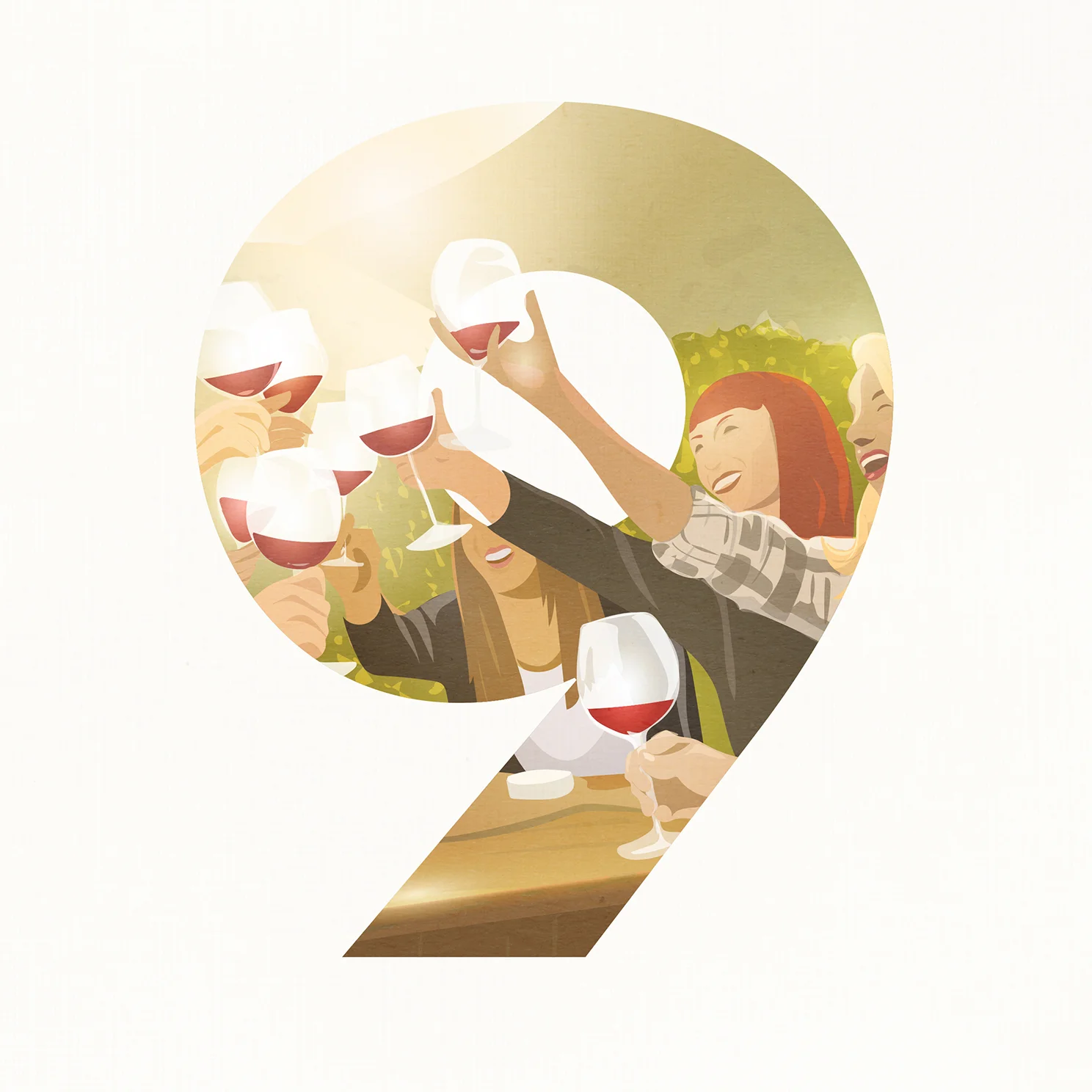 Nine / Wine. Vector Digital Illustration.