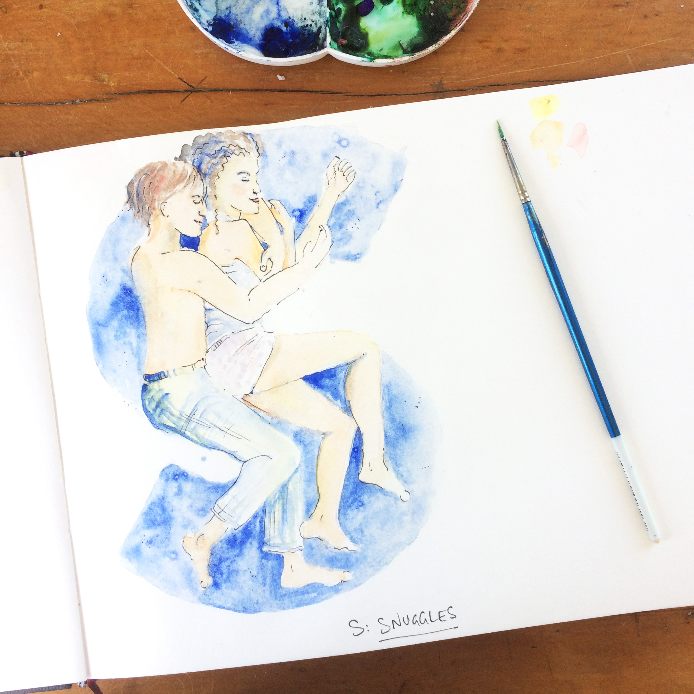 S for Snuggles. Hand Illustration, Gouache and Ink