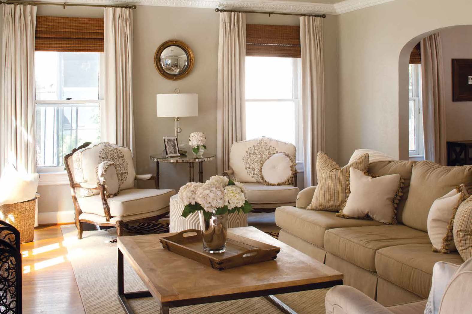 In a sophisticated palette of neutral hues, texture and pattern work in harmony for a living space that exudes a classic yet contemporary feel.
