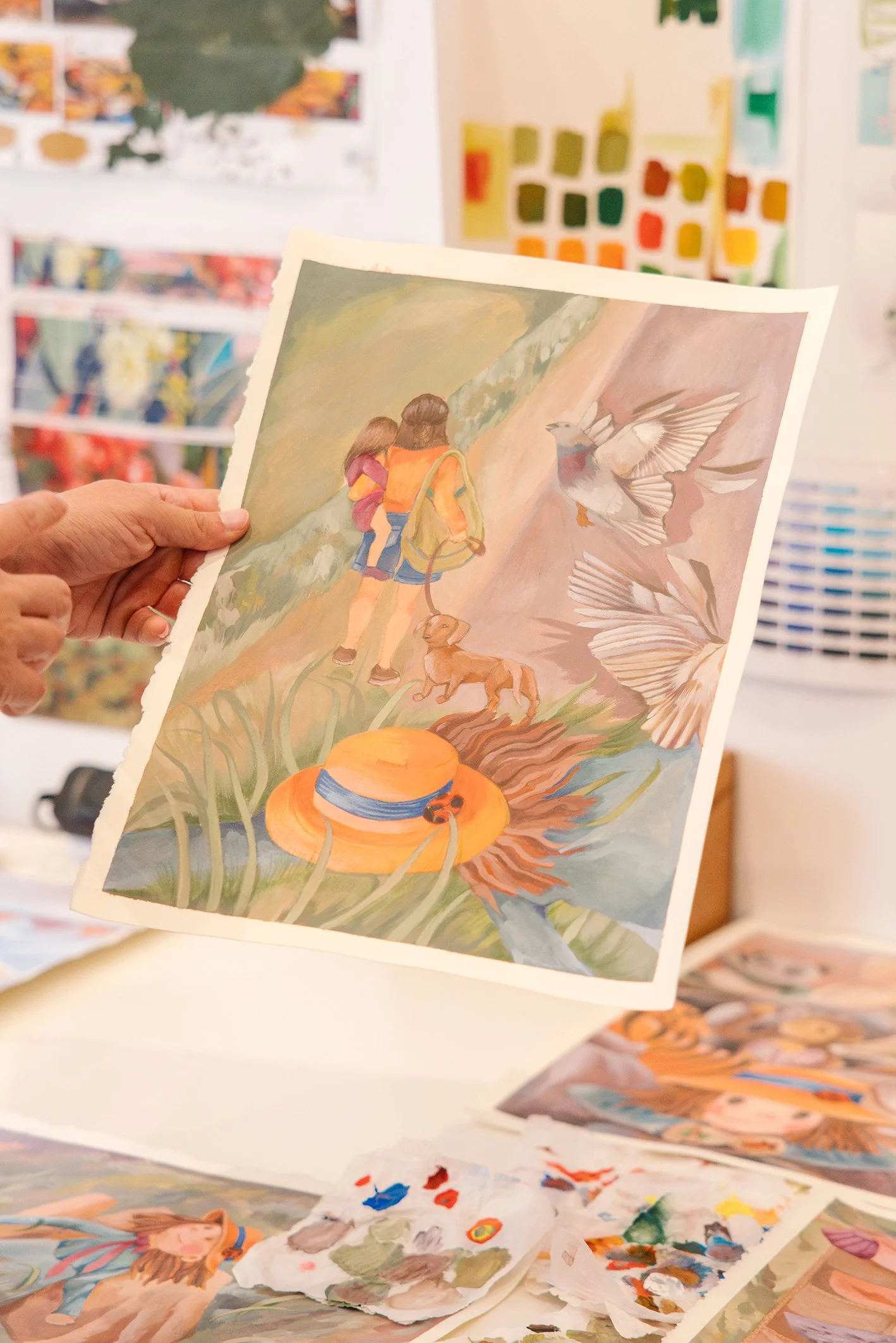 Painted gouache spread for picture book, Finders Keepers by Camille Ng and Christina Huynh