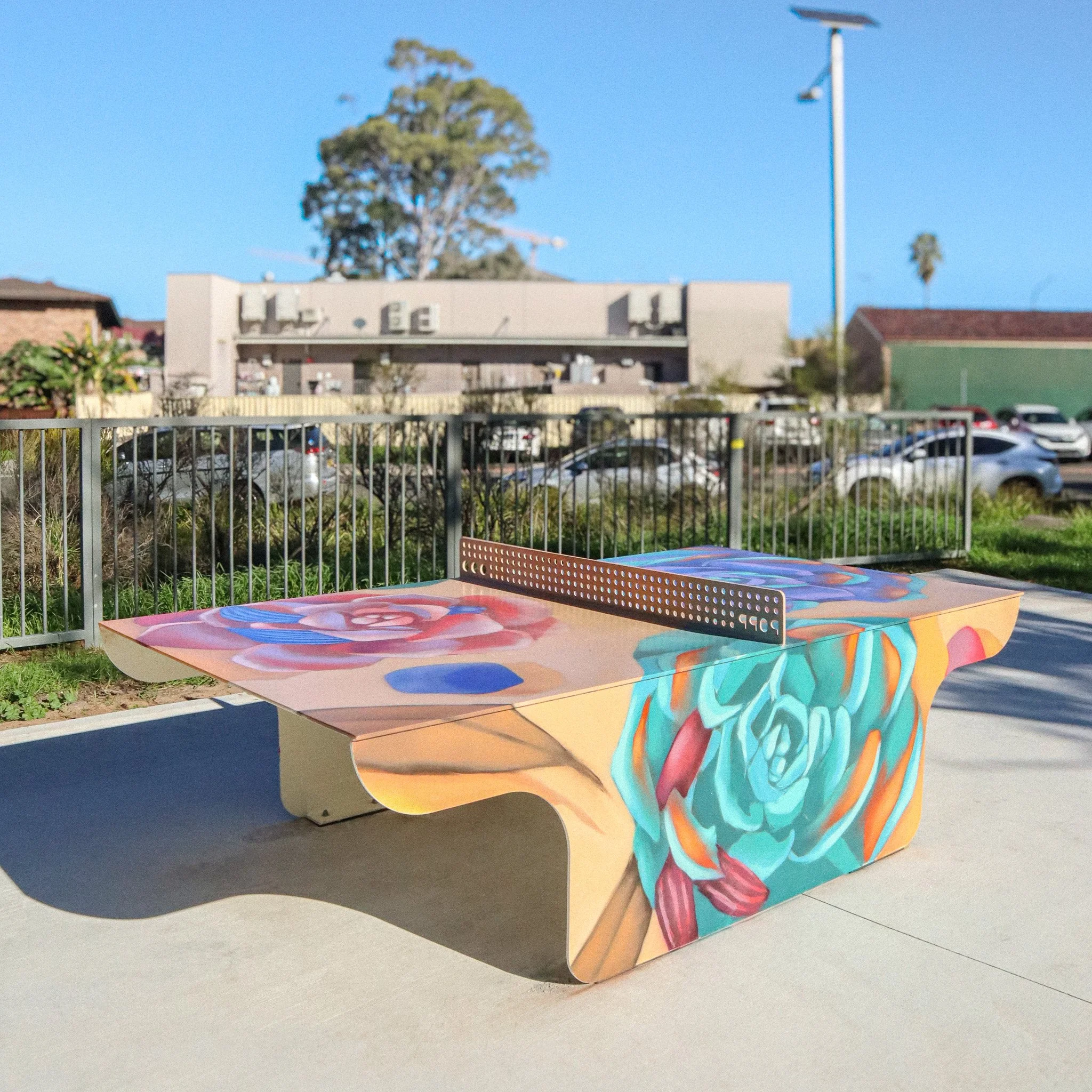 flora painted on ping pong table