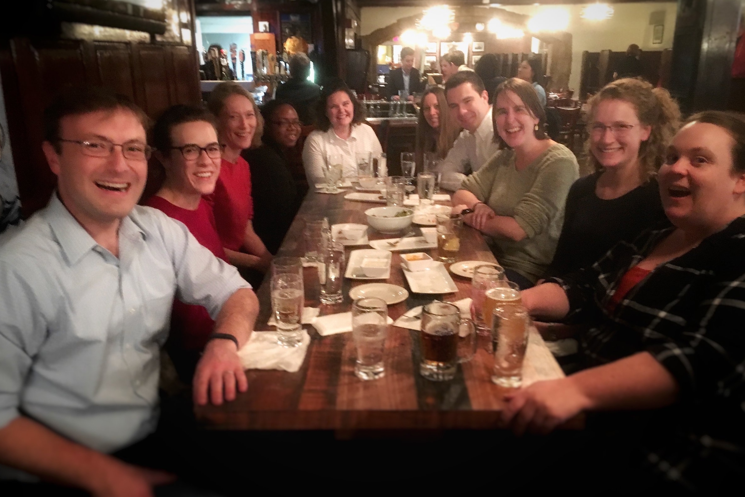 Photo of graduate students celebrating the 500 anniversary of the Reformation at the Tap Room. Tradition has it Luther said, "It is better to think of church in the alehouse, than the alehouse in the church."