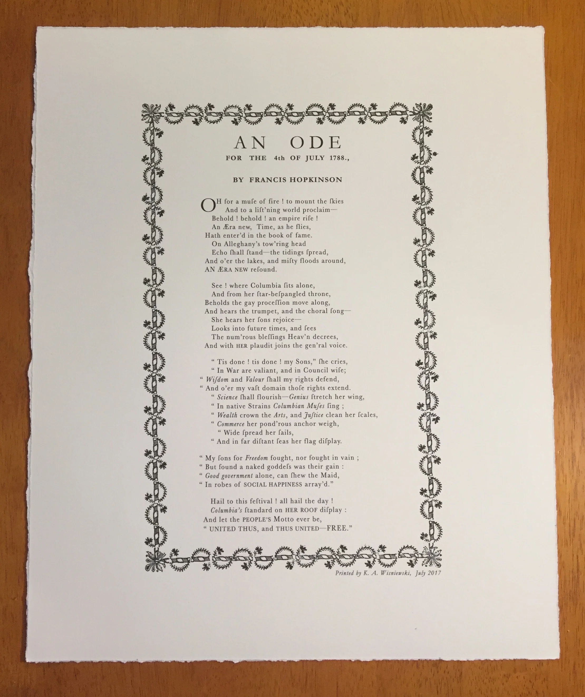 "An Ode" by Francis Hopkinson, 2017