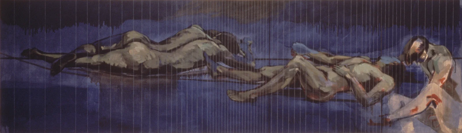 The night the night 1990 Oil on canvas with cotton tread 43 x 113 in