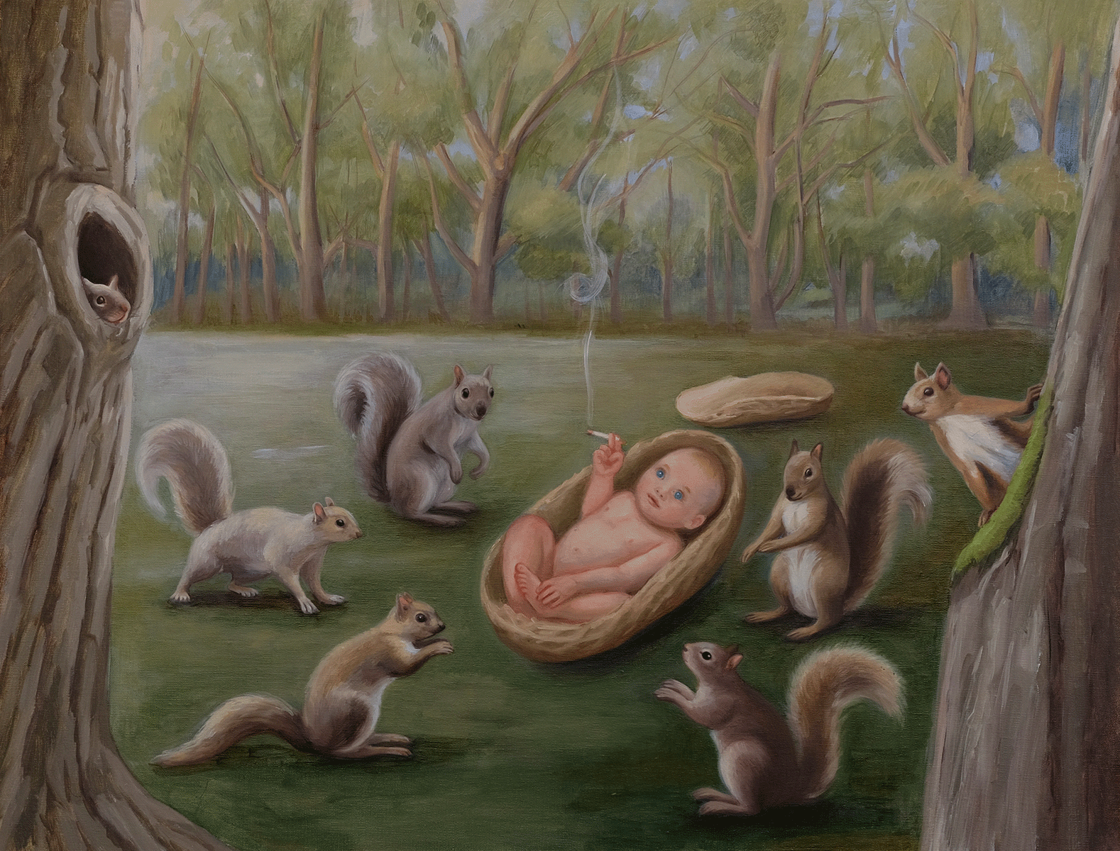 The true cause of the forest fire 2018 Oil on linen 20 x26 in