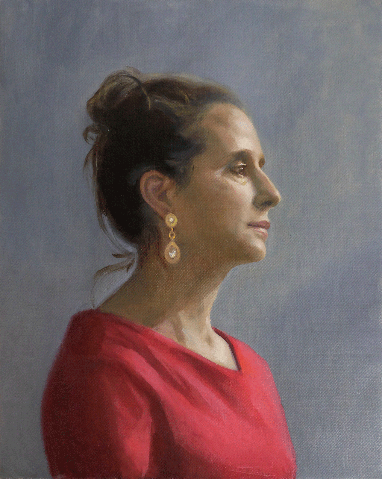 Evelyn in red 2019 Oil on linen 20 x 16 in