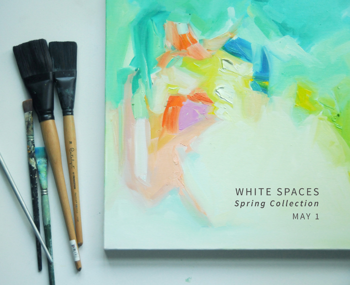 This latest collection has been one of my favorite to date! For this series, I wanted to play with concentrating the color and moving in larger spaces of white, hence the "White Space" collection title. I've been contemplating a lot lately the big changes that happen within during the white spaces- the times of seeming nothing, the times where life doesn't make sense- it seems to be going nowhere, but all the while, inside of us and all around us, change is happening. Slowly, but it's happening. If only we have eyes to see it. Works available for sale through my online gallery .