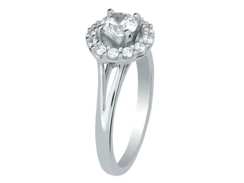 Diamond Halo Engagement Ring with Split Shank
