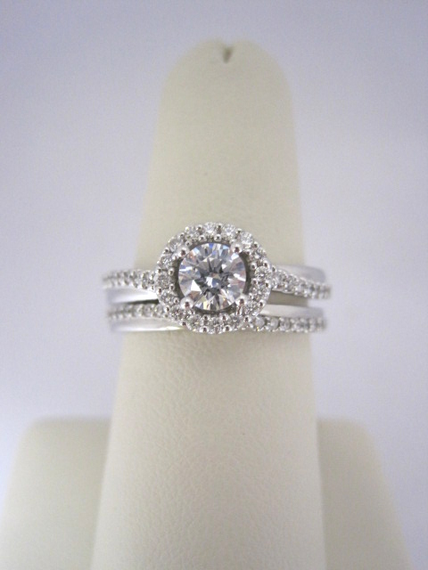 Slanted Diamond Halo Engagement Ring