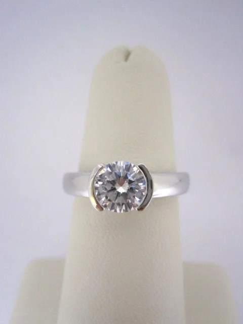 Half Bezel Diamond Solitaire Engagement Ring