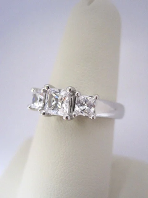 Diamond Princess Cut Three Stone Engagement Ring