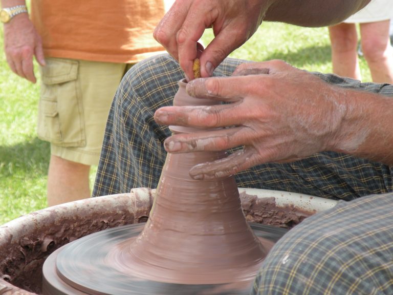 A gorgeous day in Bennington, Jonathan Woodward forms clay into pottery at the Southern Vermont Art and Craft Festival at the Southern Vermont Art and Craft Festival